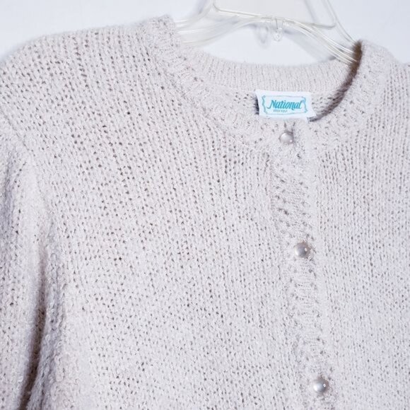 Vintage Tan Oatmeal Knit Button Front Soft Cardigan Sweater Women's Size Medium - Picture 2 of 7